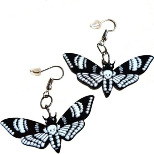 Black Butterfly Dangle Drop Earrings With Hoop for Women Gift - 1Pair Punk Butterfly Moth Skull Dangle Earrings Jewelry