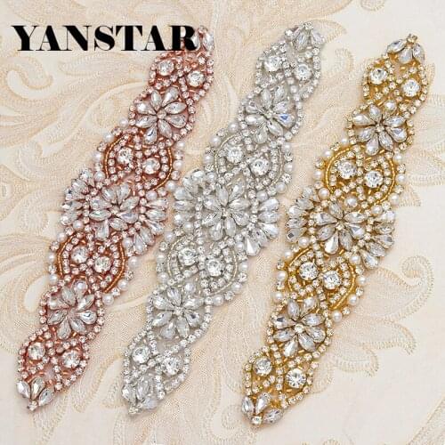 YANSTAR (10pcs) Wholesale Bridal Sash Crystal Rhinestones Appliques For Wedding Dress Belt Rose Gold Crystal Applique YS837