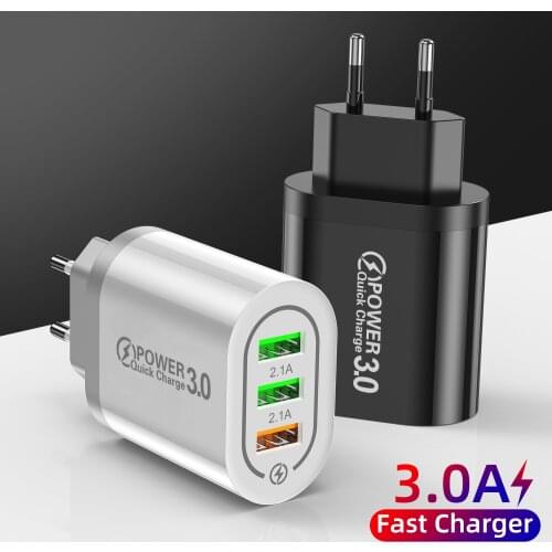 3-port Fast Charging QC 3.0 USB Charger Power Plug For Samsung S8 S9 Xiaomi 8 Huawei Fast Charging Wall For IPhone 6 7 8 X XS