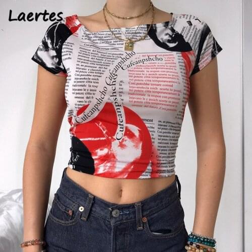 Laertes Summer Letter Print Blouse Tops Women Short Sleeve O Neck Skinny Fashion T Shrit Ladies Blouse Aesthetic Women Crop Top