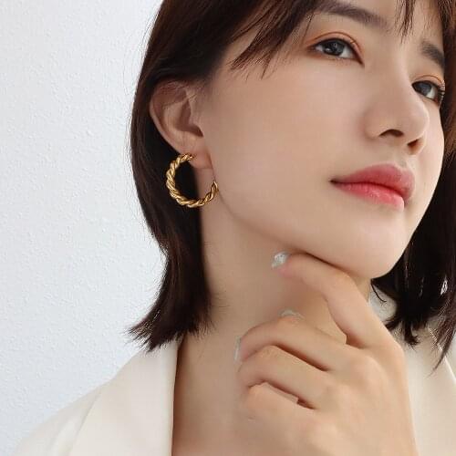 YAONUAN Hiphop Big Hoop Earrings For Women Titanium Steel Coarse Twist Chain Gold Plated Earrings Fashion Jewelry Party Gift