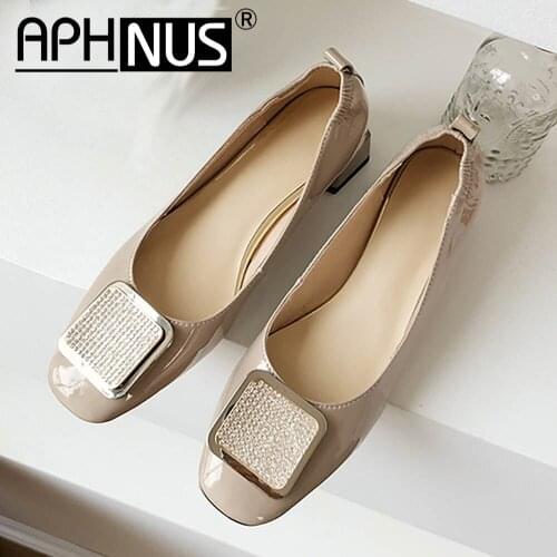 APHNUS Womens Rhinestone Office Work Low Mid Heels Pumps Woman 2020 Shoes For Women New