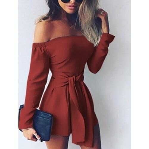Women Plus Size Xxl Playsuits Casual Regular Solid Color Sashes Slash Neck Long Sleeve Summer Spring Wide Leg Sexy Jumpsuits