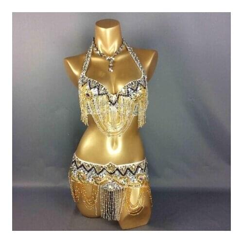 Women stage show dance wears Sexy belly dance costume set BRA+belt 2 piece/ set belly dancing costumes