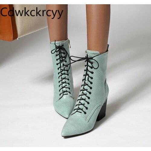 Winter The New Europe and America fashion Pointed Thick heel Martin boots Lace up Plus cashmere Keep warm High heel Women boots