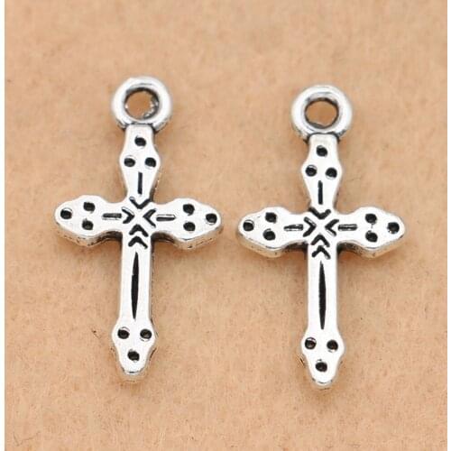 10pcs Antique Silver Plated Cross Charm Pendants for Jewelry Making Earrings Accessories DIY Jewelry Findings 21x11mm
