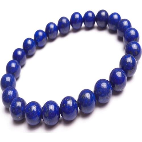 8.5mm Round Bead Charm Fashion Stretch Bracelet For Women Genuine Golden Deep Blue Lapis Lazuli Natural Stone Bracelet