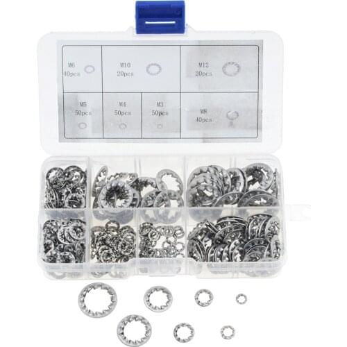 270pcs/box M3/M4/M5/M6/M8 Combination Box Stainless Steel 304 External Toothed Star Gasket Serrated Lock Washer Assortment Kit