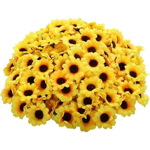 50Pcs Artificial Sunflower Heads Fabric Fake Sunflower Heads for Wedding Decoration Bridal Bouquet DIY Handicrafts