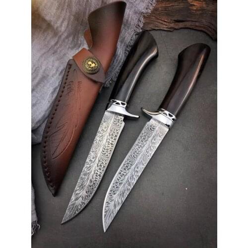 5CR18MOV steel round wooden handle outdoor hunting knife high hardness forging straight blade li gifts knives EDC tool