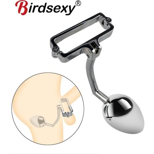 Gay Butt Plug Stainless Steel Metal Anal Hook With Ball Penis Ring For Male Anal Plug Dilator Penis Chastity Lock Cock Ring