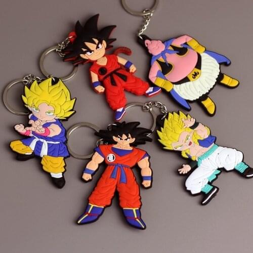 Anime Dragon Ball Key Chain Soft Glue Goku Keychains Jewelry Double-sided Doll Key Ring Toys Anniversary Gift for Boyfriend