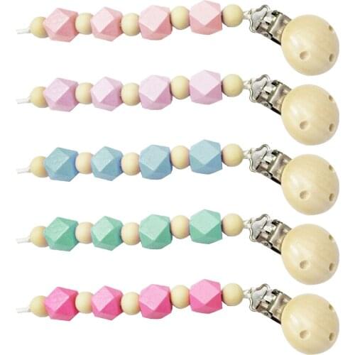Baby Wooden Pacifier Clip Anti-chain Infant Pacifier Chain Toy Newborn Pacifier Chai Funny Pacifier Chain with Holder for Baby