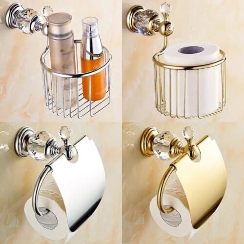 Paper Holders Crystal Solid Brass Gold/Chrome Paper Roll Holder Toilet Paper Holder Tissue Holder Restroom Bathroom Accessories