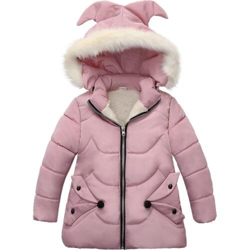 New Girls Winter Warm Thick Fur Collar Hoodied Jacket Coat Outerwear Children Kids Christmas Overalls Cotton Padded Clothes