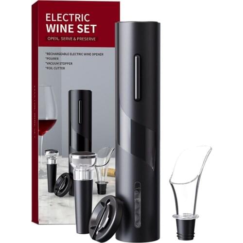 Electric Bottle Opener with Cutting Tin Foil Removable Bottom Cover Corkscrew Accessories Wine Bottle Tools (Black)