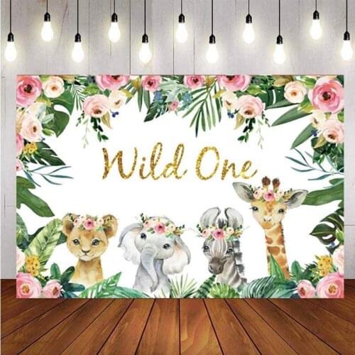 Wild One Photo Backdrop Jungle Safari Animal Girls Birthday Party Custom Photography Background Banner Decoration