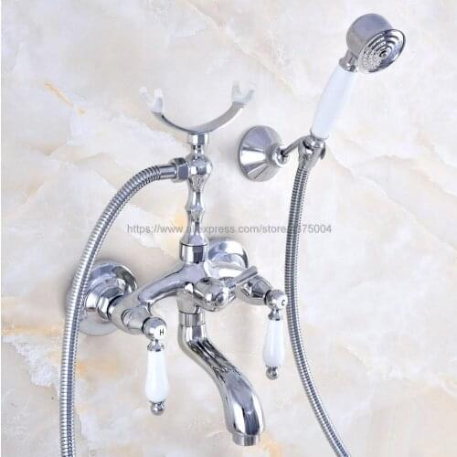 Bathtub Faucet Chrome Wall Mounted Rain Shower Faucet Round Handheld 2 Handle Luxury Bathroom Mixer Tap Set Nna755