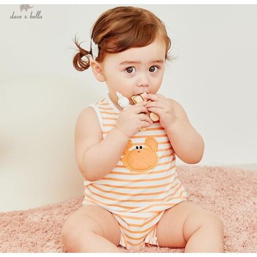 DBW17390 dave bella summer new born baby unisex fashion cartoon striped jumpsuits infant toddler clothes children romper 1 piece