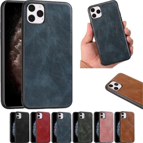 Leather Back Case for iPhone 12 mini 11 Pro Max XR X XS SE 2020 7 8 Plus Luxury Crazy Horse Pattern Solid Color Slim Phone Cover