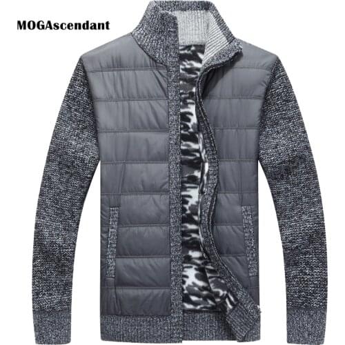 Mens Winter Fleece Sweatercoat Thick Patchwork Wool Cardigan Muscle Fit Knitted Jackets Fashion Male Clothing for Autumn M-3XL