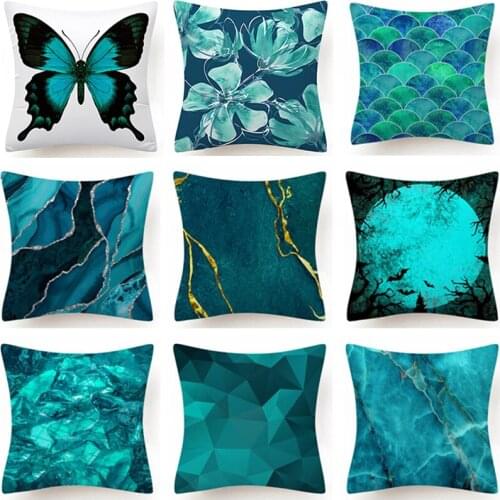Blue Green Color Cushion Cover Nordic Decorative Pillow Case Home Decor Geometric Butterfly Printing Throw Pillows Accessories