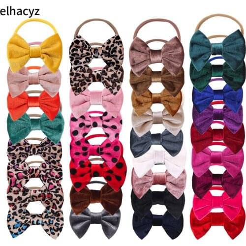 10pcs/lot New Nylon Headband with 4" Big Smooth Velvet Kids Hair Bows Solid Mini Bow for Headband Autumn&Winter Headwear
