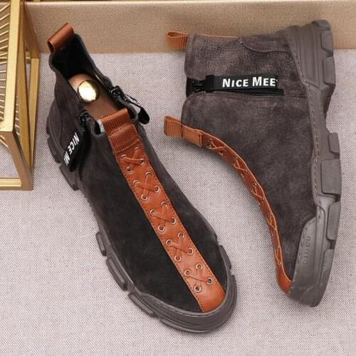 NEW Chelsea boots mensVelvet Martins casual high top plank Korean Version Yak wool Martin boots A6