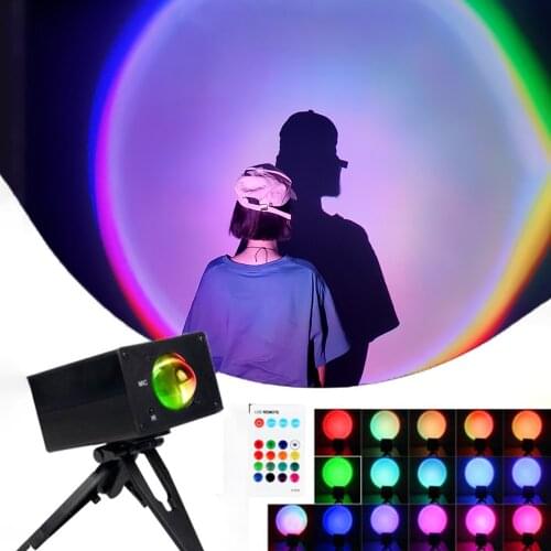New 16 Color Sunset Projector USB Rainbow Projection Atmosphere Lamp Lamp for Home Background Wall Room Decoration Night Light