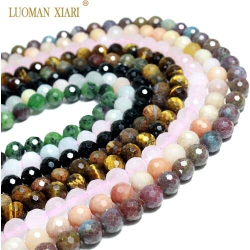 Wholesale 100% Natural 128 Faceted Round Stone Beads Tourmaline Rose Quartzs For Jewelry Making DIY Necklace Bracelet 8mm