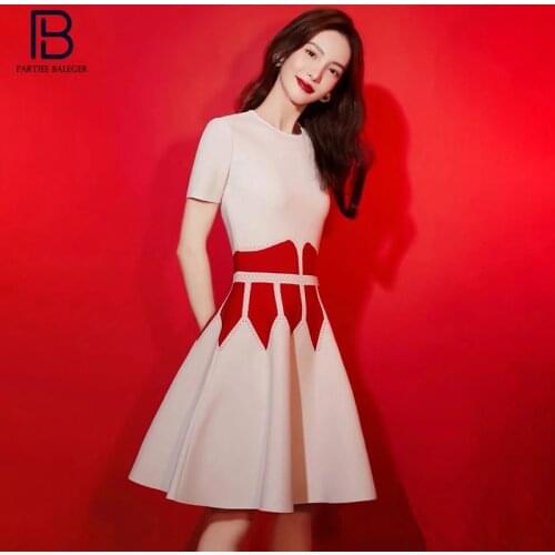 PB Chic Jacquard Mini Dress Short Sleeves O Neck Ruffles Design Celebrity Party Club Bandage Vestido Free Shipping