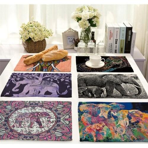 Elephant Placemat Kitchen Placemat Dining Table Mats Cotton Linen Drink Coasters Western Pad Bowl Cup Mat 42*32cm
