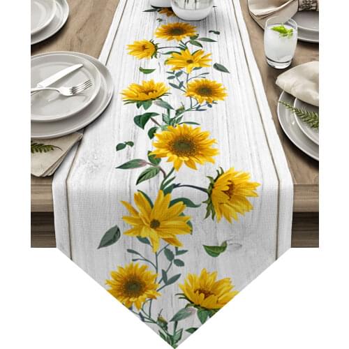 Sunflower Texture Wood Grain Retro Modern Table Runner Wedding For Party Event Home Decoration Table Cover Mat Decor Accessories