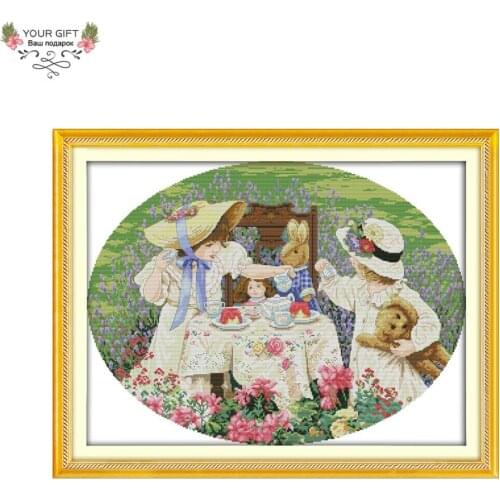 Your Gift R565 Free Shipping 14CT 11CT Counted and Stamped Home Decor The Afternoon Tea In Suburbs Embroidery Cross Stitch kits