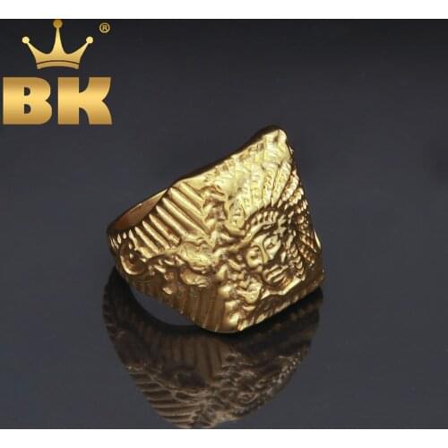 Vintage Tribe Apache Indian Chief Gold Color Punk Rings Stainless Steel Rocker Mens Size 8-11 Hiphop Fashion Finger Jewelry