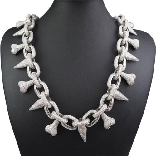 High-quality rivet bone O-shaped Cuban chain hip hop Europe and America zircon inlaid copper jewelry mens necklace bracelet hea