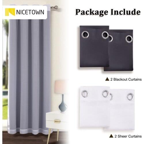 1 Pair Modern Style Blackout Curtains and Voile Sheer Curtains Cortinas with Eyelets for Kids' Room Living Room Windows