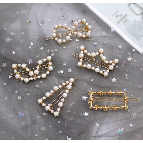 Handmade Pearls Hair Clips Pin for Women Fashion Geometric Flower Barrettes Headwear Girls Sweet Hairpins Hair Accessorie