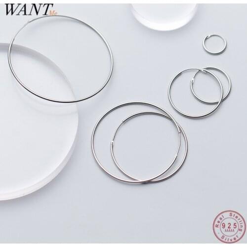 WANTME Real 100% 925 Sterling Silver Geometric Exaggerated Big Round Circle Hoop Earrings Women Men Party Accessories Jewelry
