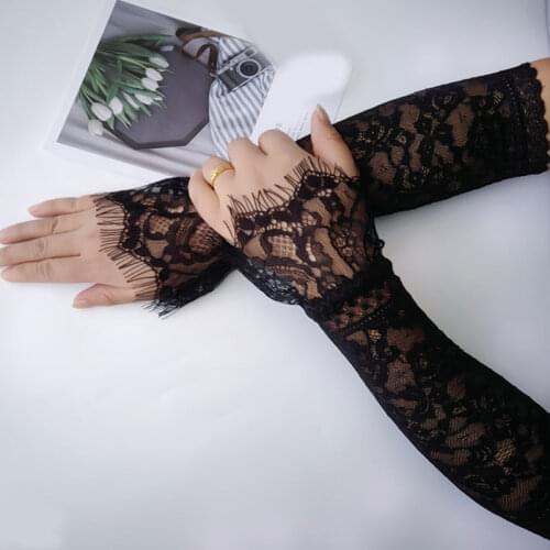Women Sun Protection Hollow Sleeves Sexy Lace Gloves Sunscreen Long Fingerless Driving Mittens Covered Scar Elastic Arm Sleeve