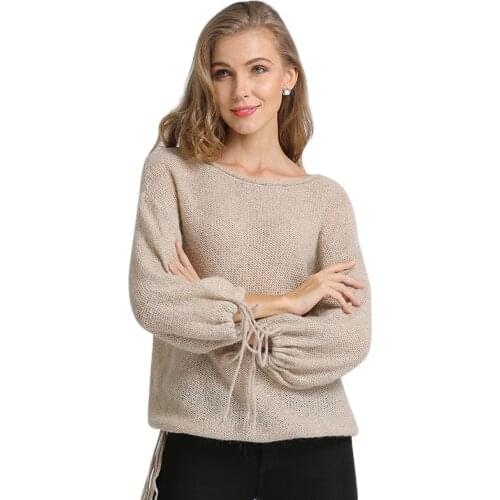 2019 Autumn Long Sleeve Womens Knitwear Solid Collar Sweater Stripped Pullover Women