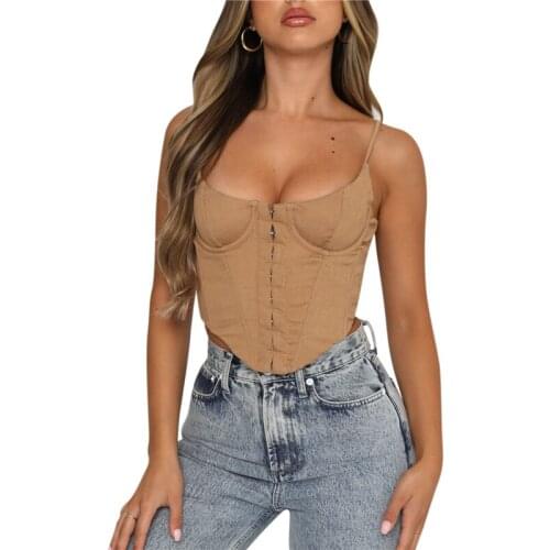 Y2K Womens Crop Top Harajuku Corset Spaghetti Straps Tees Solid Color Overbust Waist Tank Top and Camis Shirt Streetwear