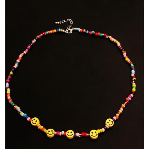Smiley Beads Choker Necklaces For Women Simple Colorful Rice Bead Neck Chain Ladies Pure Handmade Boho Jewelry Party Collares