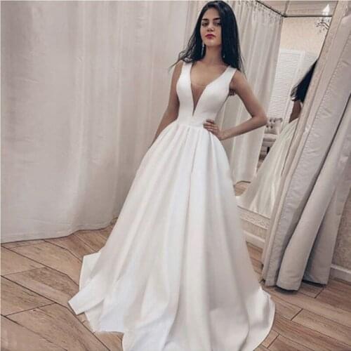 New Style Sexy Deep V-neck Sleeveless Wedding Dresses свадебное платье 2021 Vestido De Novia Floor Length Bride To Be MF0153