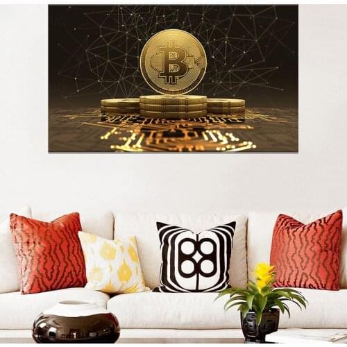 Golden Bitcoin Poster Abstract Nordic Money Canvas Painting Print Wall Art Oil Painting Luxury Home Bedroom Decoration Picture
