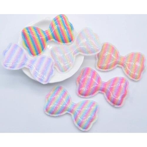 12Pcs 60*35mm Padded Glitter PU Rainbow Bow Tie Applique for DIY Clothes Hat Sewing Patches Headwear Hair Clips Accessories N21