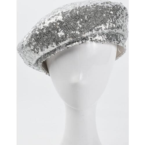 2021 Hats For Women Fashion Sequins Beret Personality Trend Blingbling Painter Hat Stretch Party Modeling Hat Accessories Beanie