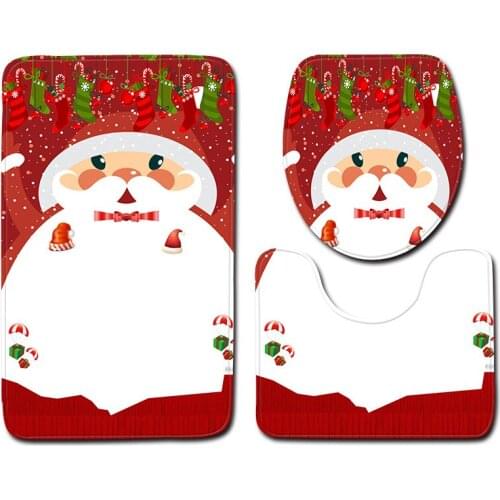 3pcs/set Vintage Cartoon Print Anti-slip Bathroom Floor Mat Home Decor Shower Non-Slip Rug Bath Door Mats Christmas