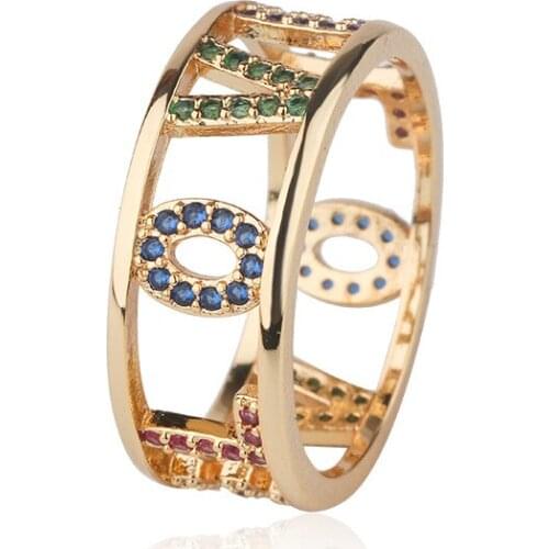 5pcs/lot Special Design Rainbow Cubic Zirconia Love Words Rings