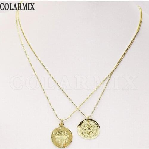 6 Pcs Gold Round solar shape pendants necklace Boxes chain simple jewelry necklace wholesale women jewelry gift 7337